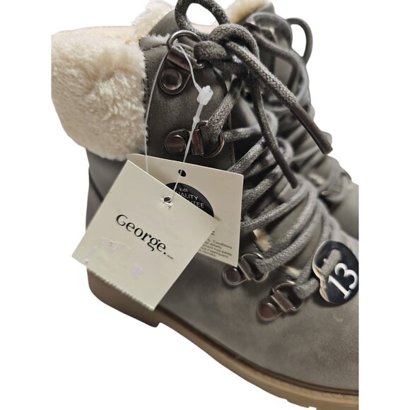 George Girls Grey Side Zipper Lace Up Boots NEW Winter Boots Size 13 - Picture 3 of 6